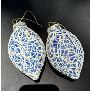 2 Valerie Hill Cobalt Blue and White Abstract Painted Bauble Ornament-C2